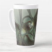 Abstraktes Olive Sage Green Grau Fraktal Art Fanta Milchtasse (Linke Ecke)