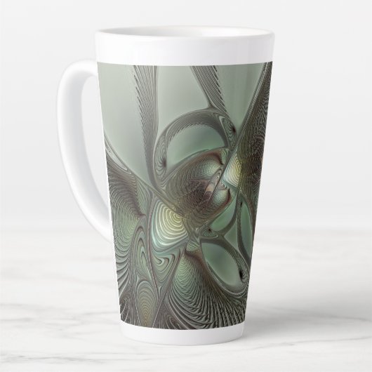 Abstraktes Olive Sage Green Grau Fraktal Art Fanta Milchtasse (Linke Ecke)