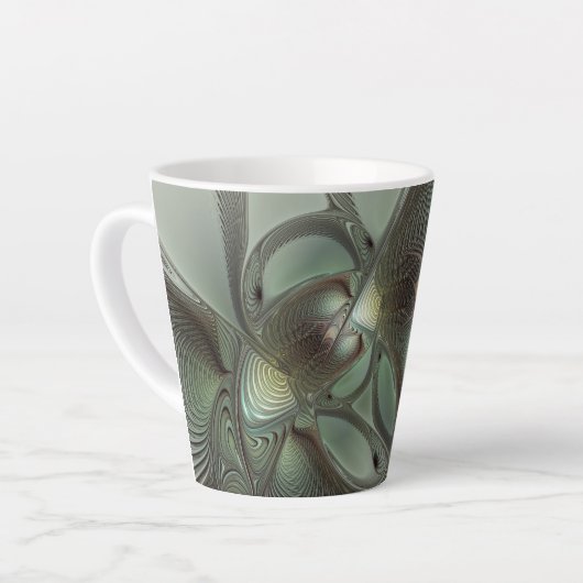 Abstraktes Olive Sage Green Grau Fraktal Art Fanta Milchtasse (Linke Ecke)
