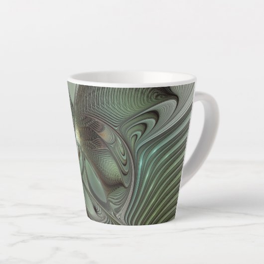 Abstraktes Olive Sage Green Grau Fraktal Art Fanta Milchtasse (Rechte Ecke)