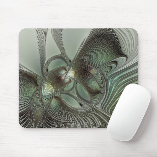 Abstraktes Olive Sage Green Grau Fraktal Art Fanta Mousepad (Mit Mouse)