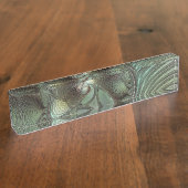 Abstraktes Olive Sage Green Grau Fraktal Art Fanta Namensplakette (Seite)