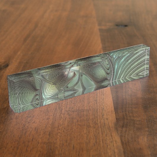 Abstraktes Olive Sage Green Grau Fraktal Art Fanta Namensplakette (Seite)