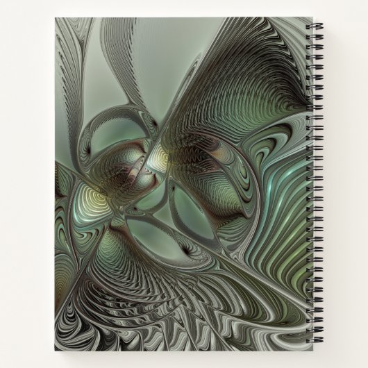 Abstraktes Olive Sage Green Grau Fraktal Art Fanta Notizblock (Rückseite)