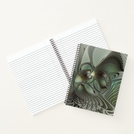 Abstraktes Olive Sage Green Grau Fraktal Art Fanta Notizblock (Innenseite)