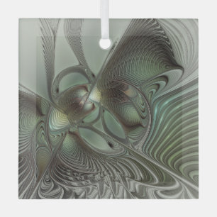Abstraktes Olive Sage Green Grau Fraktal Art Fanta Ornament Aus Glas