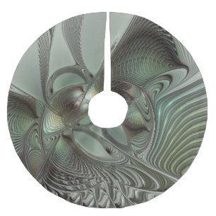 Abstraktes Olive Sage Green Grau Fraktal Art Fanta Polyester Weihnachtsbaumdecke