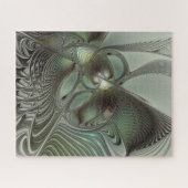 Abstraktes Olive Sage Green Grau Fraktal Art Fanta Puzzle (Horizontal)