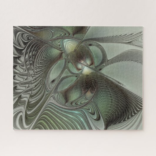 Abstraktes Olive Sage Green Grau Fraktal Art Fanta Puzzle (Horizontal)