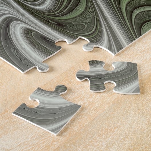 Abstraktes Olive Sage Green Grau Fraktal Art Fanta Puzzle (Seite)