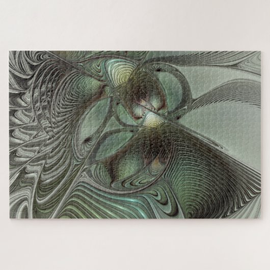 Abstraktes Olive Sage Green Grau Fraktal Art Fanta Puzzle (Horizontal)