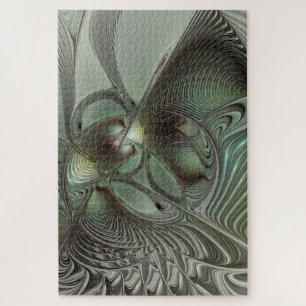 Abstraktes Olive Sage Green Grau Fraktal Art Fanta Puzzle