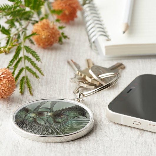 Abstraktes Olive Sage Green Grau Fraktal Art Fanta Schlüsselanhänger (Seite)