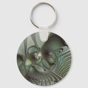 Abstraktes Olive Sage Green Grau Fraktal Art Fanta Schlüsselanhänger