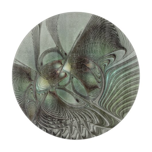Abstraktes Olive Sage Green Grau Fraktal Art Fanta Schneidebrett (Vorderseite)