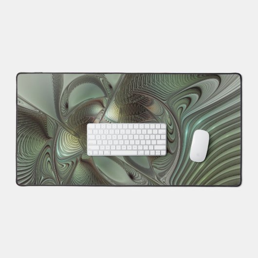 Abstraktes Olive Sage Green Grau Fraktal Art Fanta Schreibtischunterlage (Tastatur & Maus)