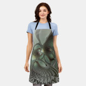 Abstraktes Olive Sage Green Grau Fraktal Art Fanta Schürze (Getragen)