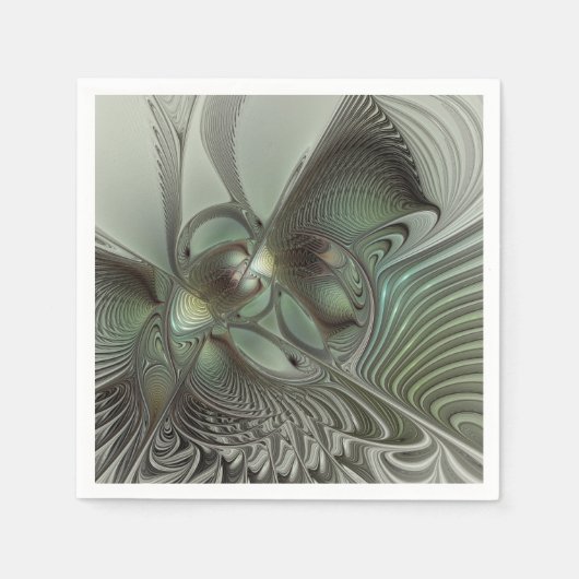 Abstraktes Olive Sage Green Grau Fraktal Art Fanta Serviette (Vorderseite)