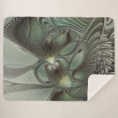 Abstraktes Olive Sage Green Grau Fraktal Art Fanta Sherpadecke (Vorderseite (Horizontal))