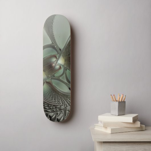 Abstraktes Olive Sage Green Grau Fraktal Art Fanta Skateboard (Wandkunst)