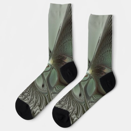 Abstraktes Olive Sage Green Grau Fraktal Art Fanta Socken (Linkes Detail)
