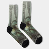 Abstraktes Olive Sage Green Grau Fraktal Art Fanta Socken (Rechts)