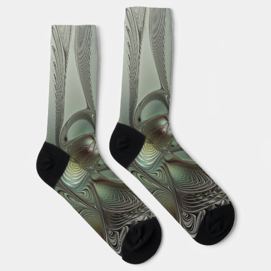 Abstraktes Olive Sage Green Grau Fraktal Art Fanta Socken (Rechts)