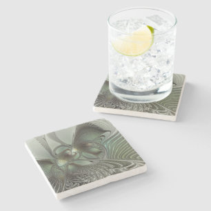 Abstraktes Olive Sage Green Grau Fraktal Art Fanta Steinuntersetzer