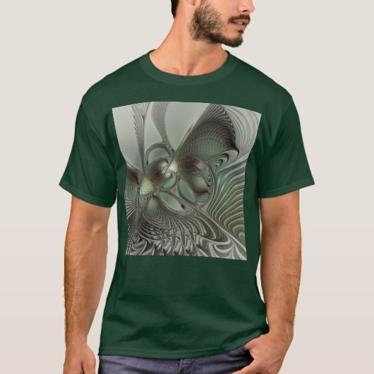 Abstraktes Olive Sage Green Grau Fraktal Art Fanta T-Shirt (Vorderseite)