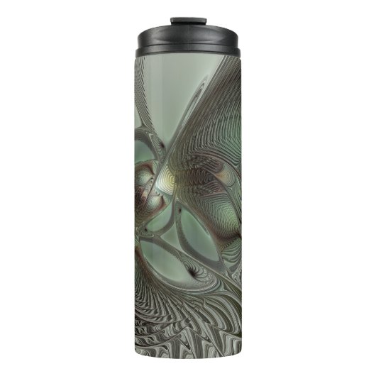 Abstraktes Olive Sage Green Grau Fraktal Art Fanta Thermosbecher (Vorderseite)