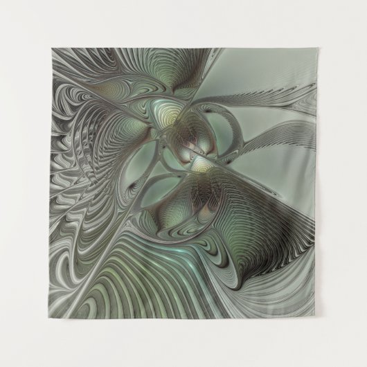 Abstraktes Olive Sage Green Grau Fraktal Art Fanta Wandteppich (Vorderseite (Horizontal))