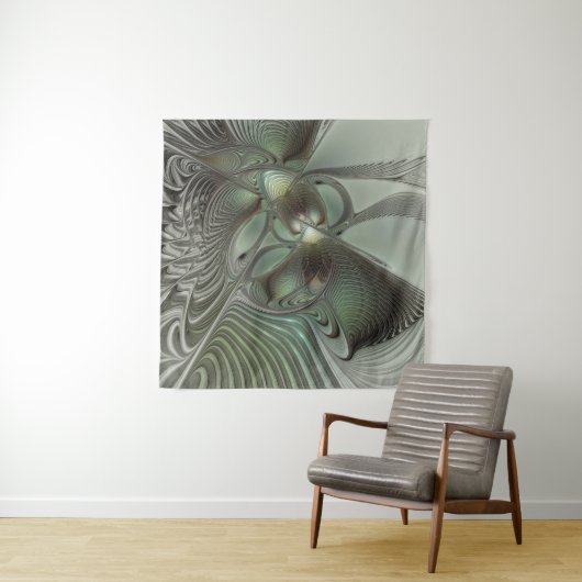 Abstraktes Olive Sage Green Grau Fraktal Art Fanta Wandteppich (Beispiel (Horizontal))