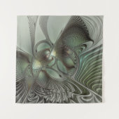 Abstraktes Olive Sage Green Grau Fraktal Art Fanta Wandteppich (Vorderseite)