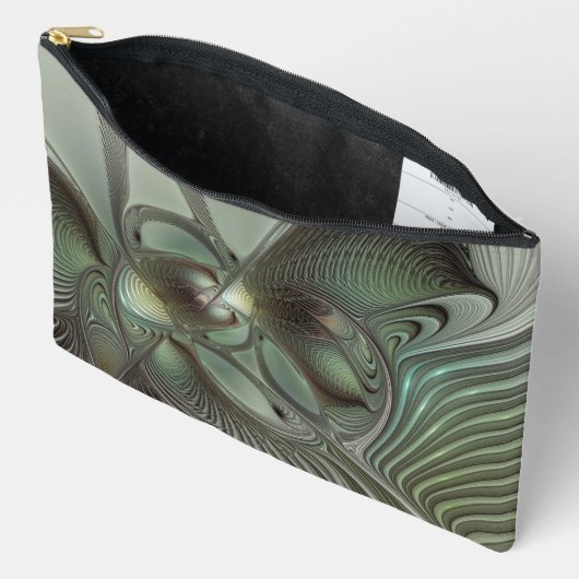Abstraktes Olive Sage Green Grau Fraktal Art Fanta Zubehörtasche (Offen)