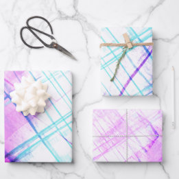 Abstraktes Ombre Karierten Lila Türkis Blau Geschenkpapier Set