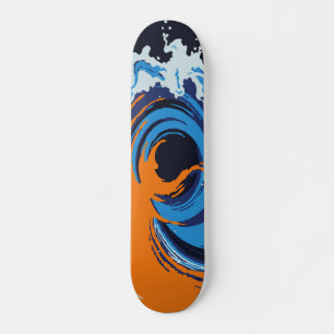 Abstraktes Orange & Blaues Ozeanwellen-Strudel-Des Skateboard