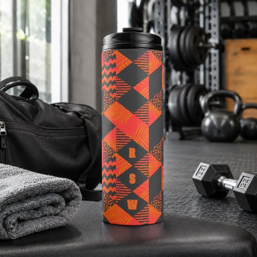 Abstraktes Orange-Graues Geometrisches Monogramm Thermosbecher