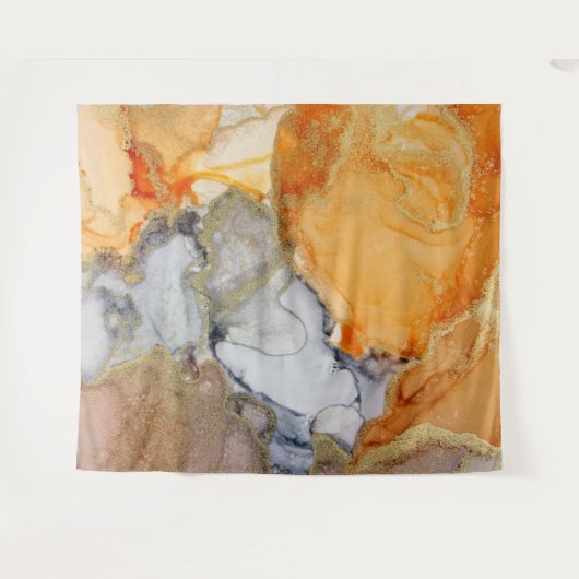 Abstraktes Orange Gray Gold Art Tapestes Wandteppich (Vorderseite (Horizontal))