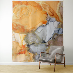 Abstraktes Orange Gray Gold Art Tapestes Wandteppich