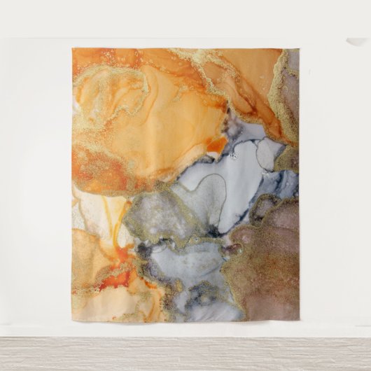 Abstraktes Orange Gray Gold Art Tapestes Wandteppich (Vorderseite)