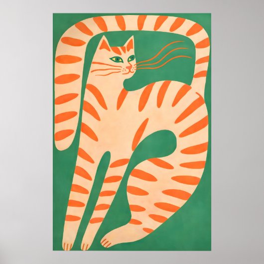 Abstraktes Orange-Katzen-Poster, Minimalistische F Poster (Vorne)