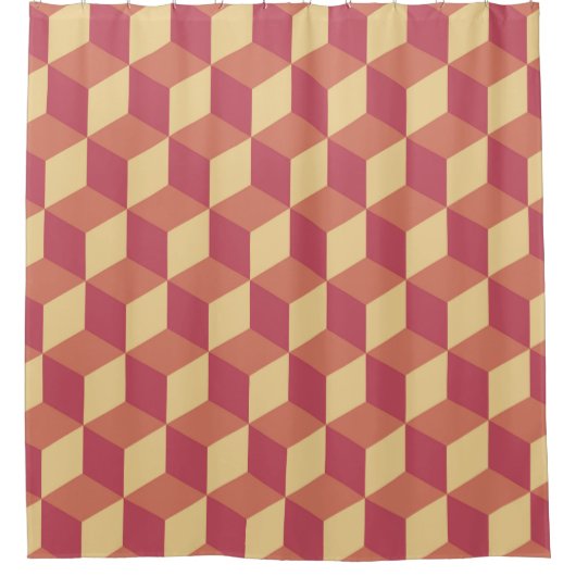 Abstraktes Orange Red Cube Muster Duschvorhang (Vorderseite)