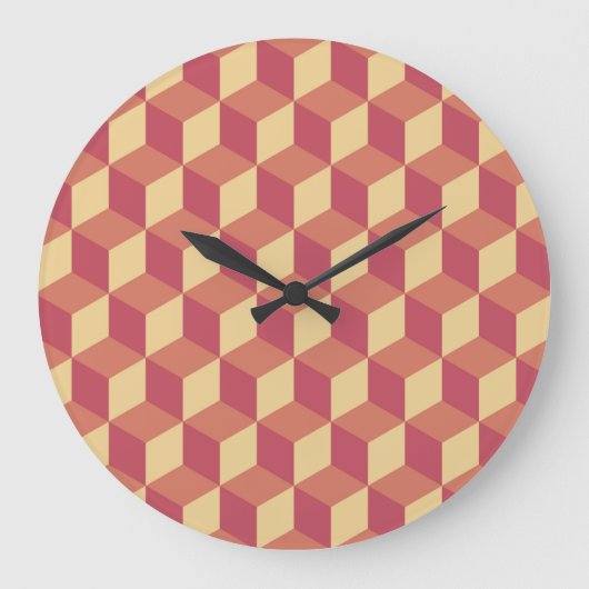Abstraktes Orange Red Cube Muster Große Wanduhr (Vorderseite)