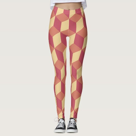 Abstraktes Orange Red Cube Muster Leggings (Vorderseite)
