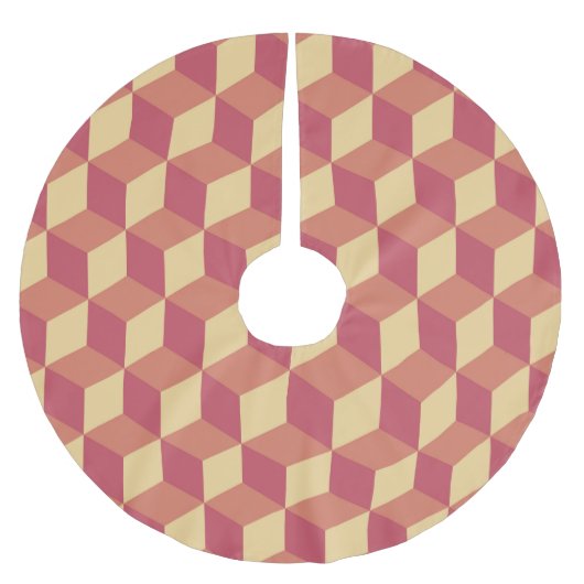 Abstraktes Orange Red Cube Muster Polyester Weihnachtsbaumdecke (Vorderseite)