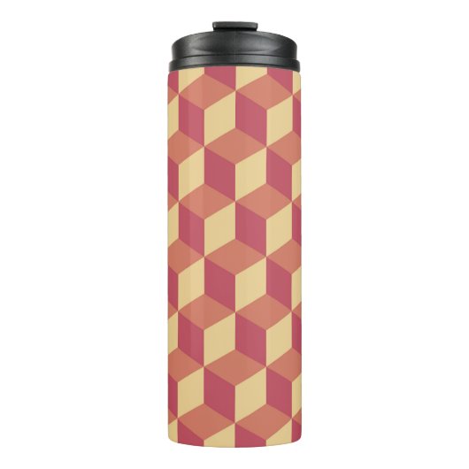 Abstraktes Orange Red Cube Muster Thermosbecher (Vorderseite)