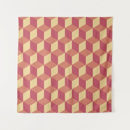 Abstraktes Orange Red Cube Muster Wandteppich (Vorderseite)