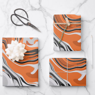 Abstraktes Orange und Schwarzes Fluid Art Geschenkpapier Set