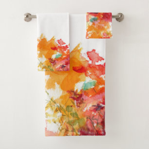 Abstraktes Orange und Weiße Wasserfarben - Blüte Badhandtuch Set