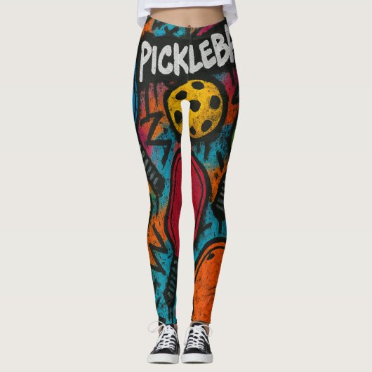 Abstraktes Paddle Ball Grafik drucken in Picklebal Leggings (Vorderseite)